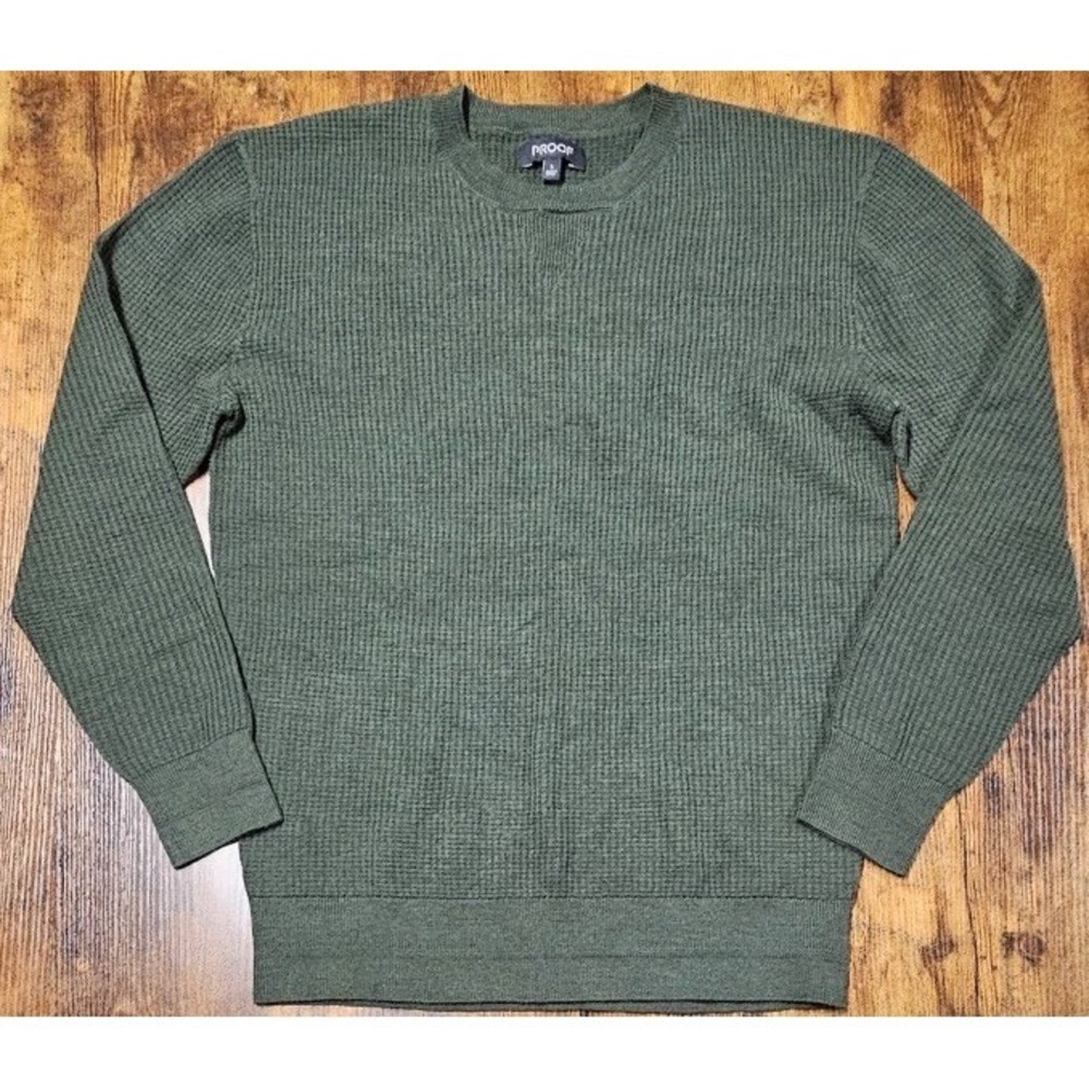 Proof Merino Wool Blend Green Knit Henley Sweater Men's Size Large
